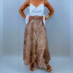 Champagne High Waist Midi Skirt